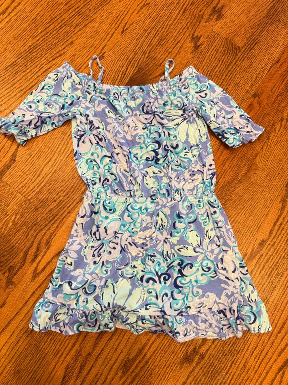 Lilly Pulitzer Aqua & Purple Floral Off-Shoulder Romper
